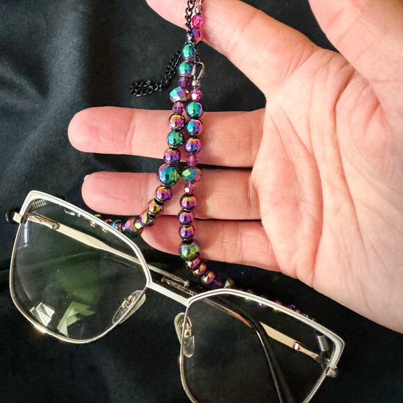 Handmade Accessories - Iridescent Beaded Eyeglass Chain Rainbow Crystal Glasses Holder